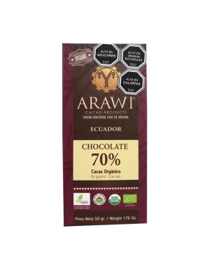 BARRA CHOCOLATE ORGANICO ARAWI 70% 50 GR