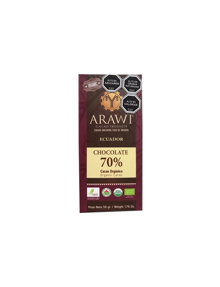 BARRA CHOCOLATE ORGANICO ARAWI 70% 50 GR