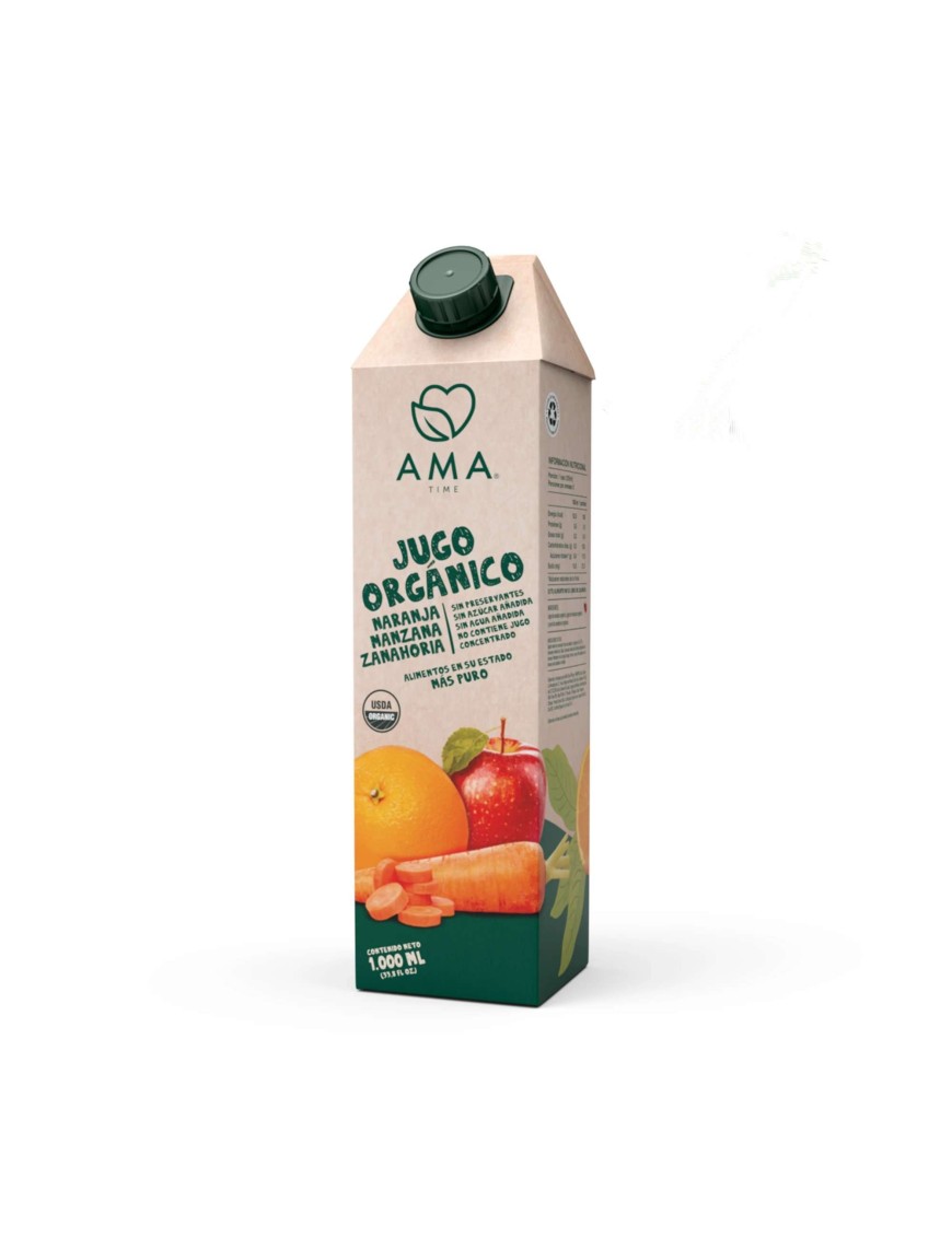 Jugo naranja manzana y manahoria organico 1 litro Marca Ama
