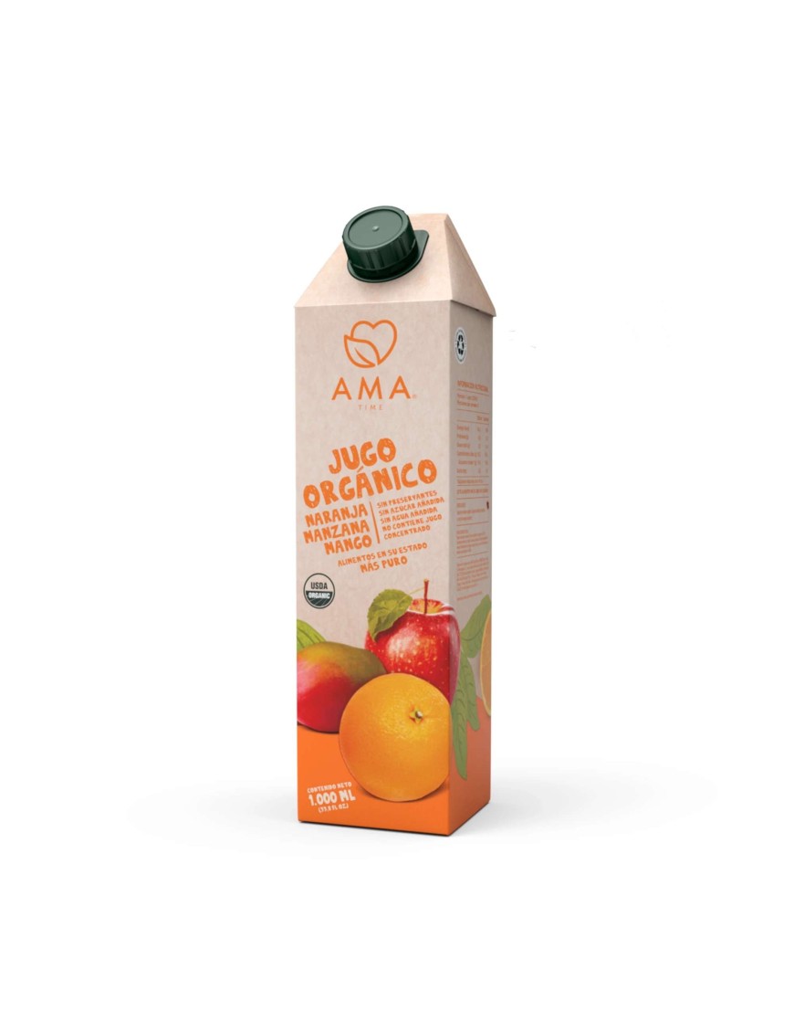 Jugo naranja manzana y mango organico 1 litro Marca Ama