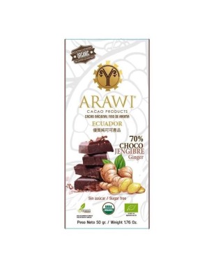 Barra chocojengibre 70% cacao organico  50 gramos Marca Arawi