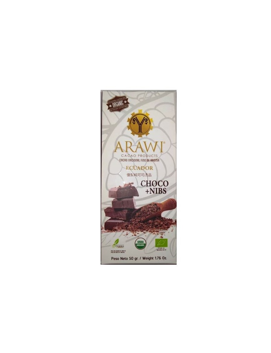 Barra choconibs 70% cacao organico  50 gramos Marca Arawi