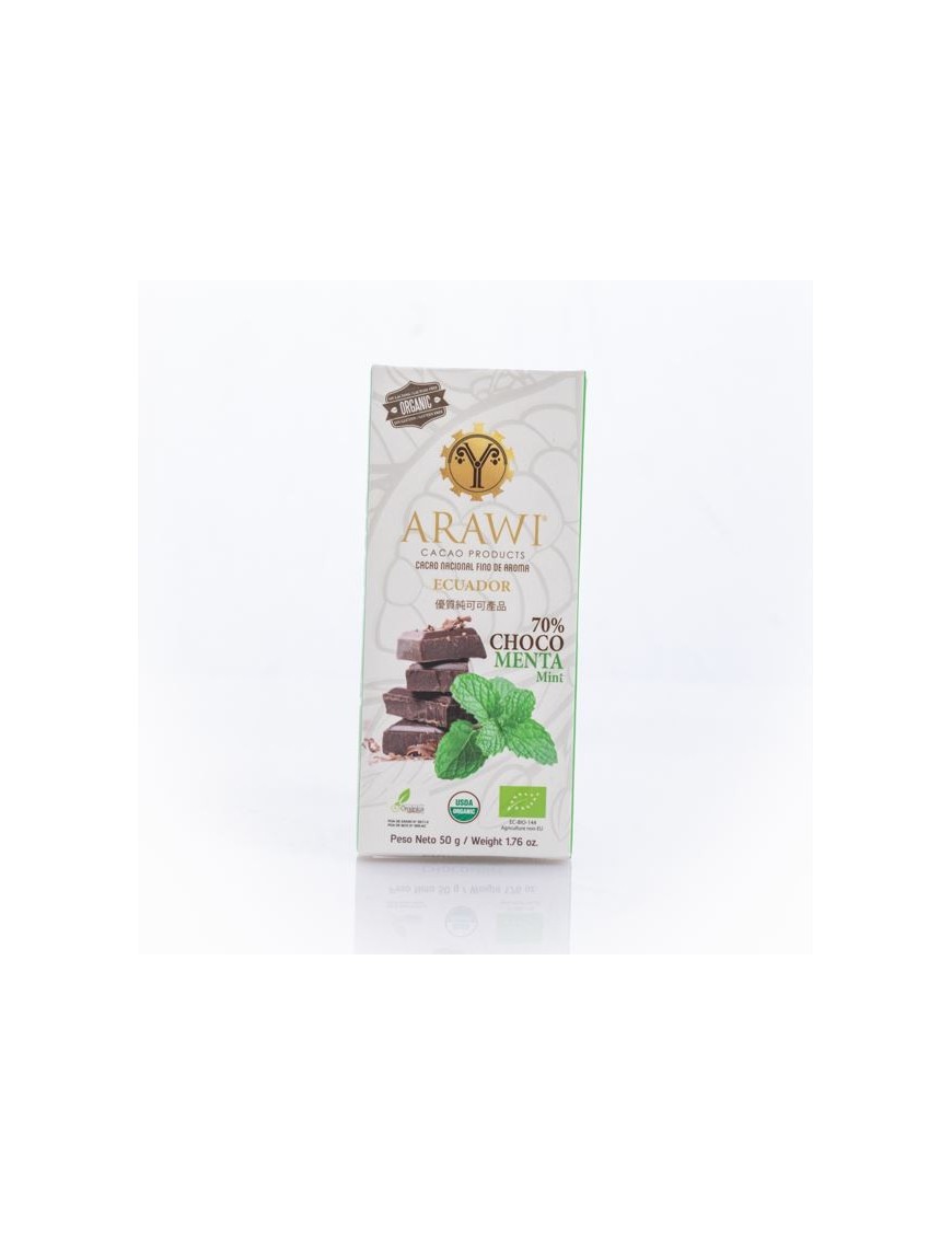 Barra choco menta organica 70% 50 gramos Marca Arawi
