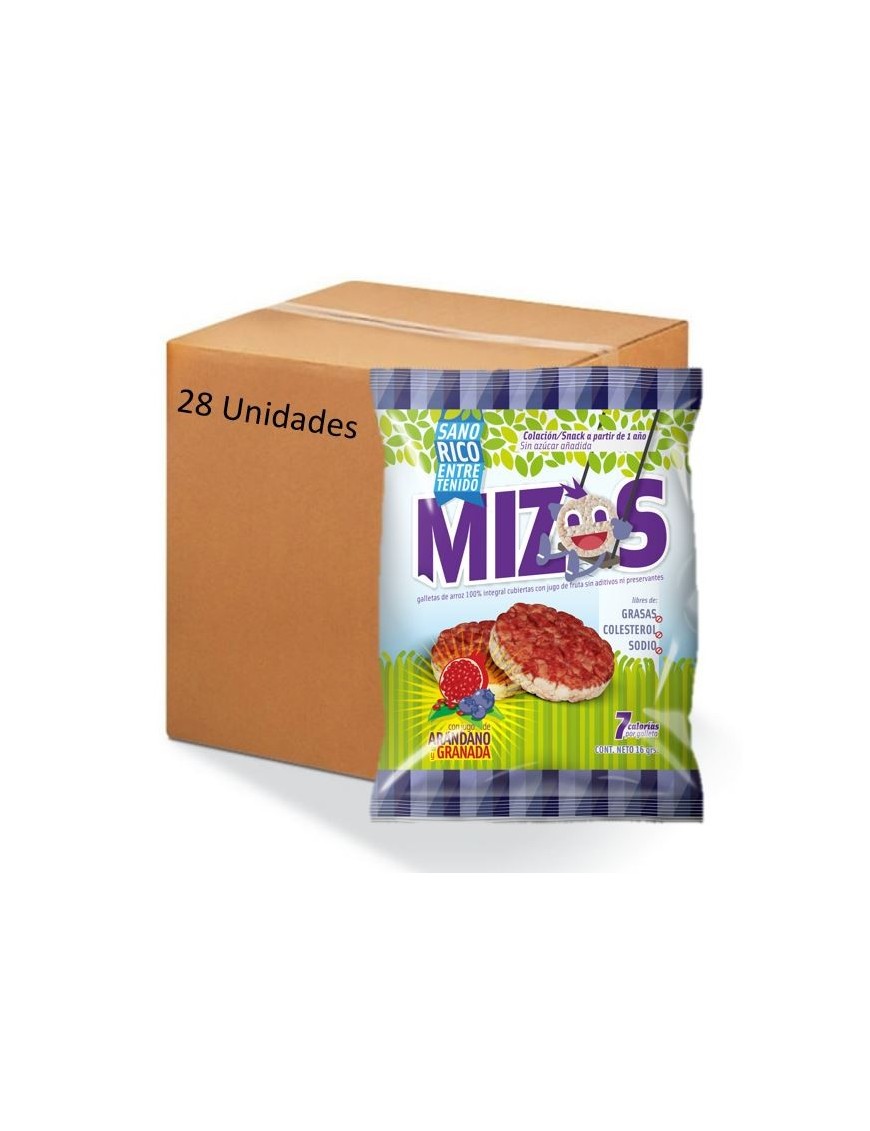 Caja galletas de arroz arandano 28 x  16 gramos Marca Mizos