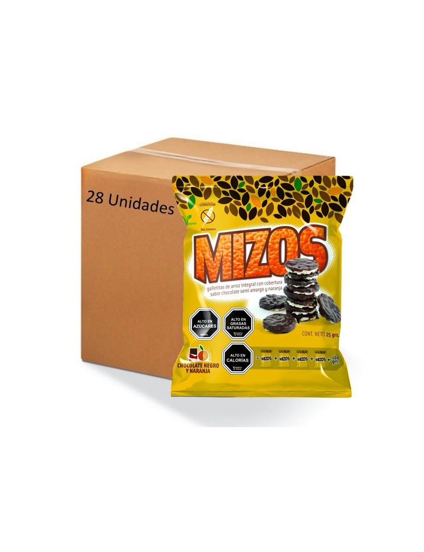 Caja galletas de arroz chocolate naranja 28 x 25 gramos Marca Mizos