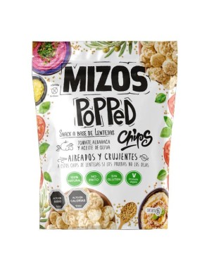 Popped chips de lentejas con tomate y albahaca 98 gramos Marca Mizos