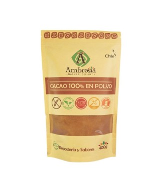 Cacao al 100% en polvo 400 gramos Marca Ambrosia