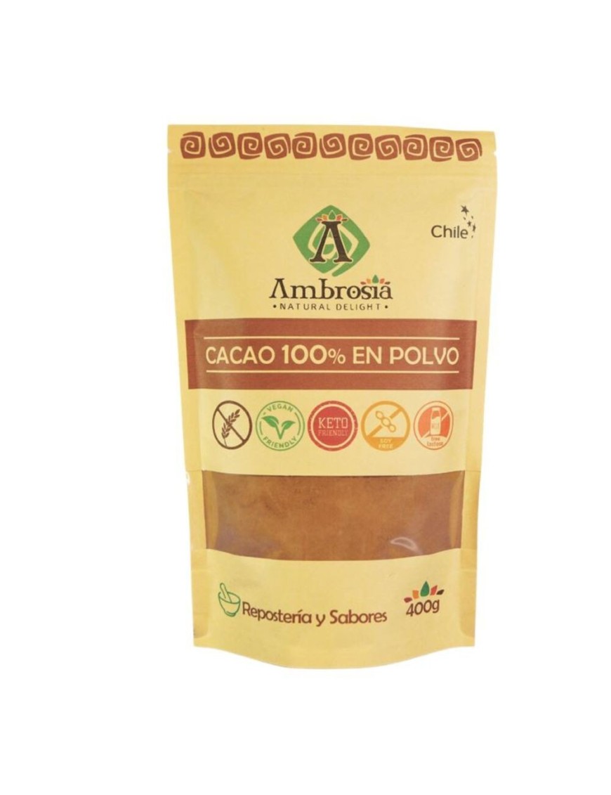 Cacao al 100% en polvo 400 gramos Marca Ambrosia