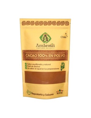 Cacao al 100% en polvo 400 gramos Marca Ambrosia