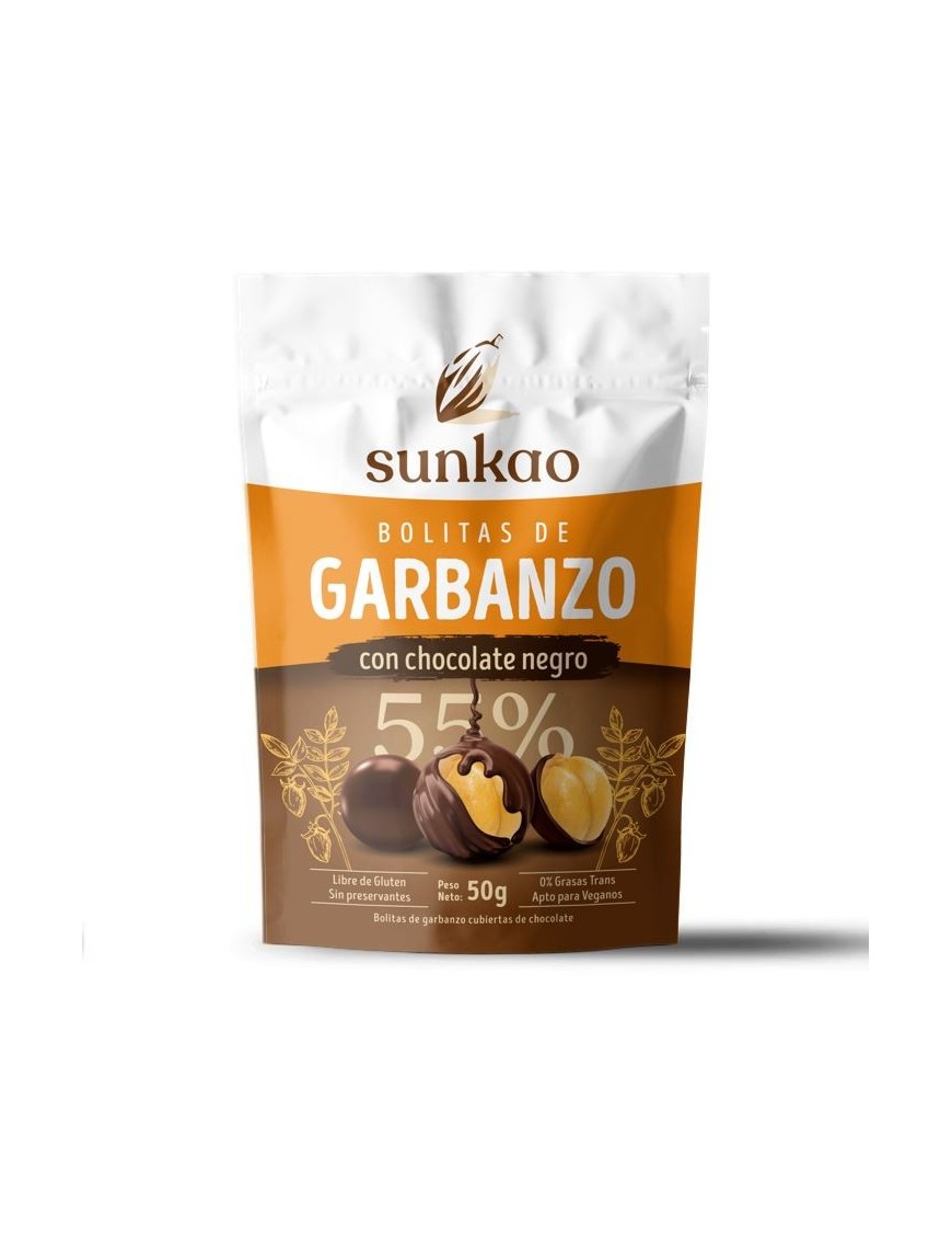 Bolitas de garbanzo cubiertas de chocolate dark 50 gramos Marca Sunkao