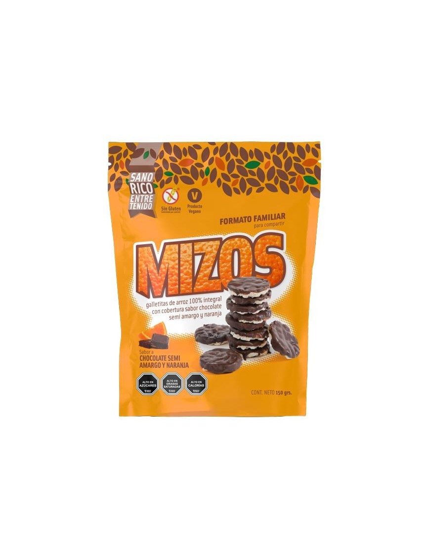 Galletas de arroz chocolate naranja 150 gramos Marca Mizos