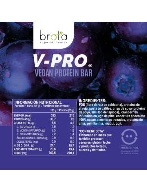 Barra de proteina vegetal vpro patagonian berries 12 unidades de 65 gramos Marca Brota