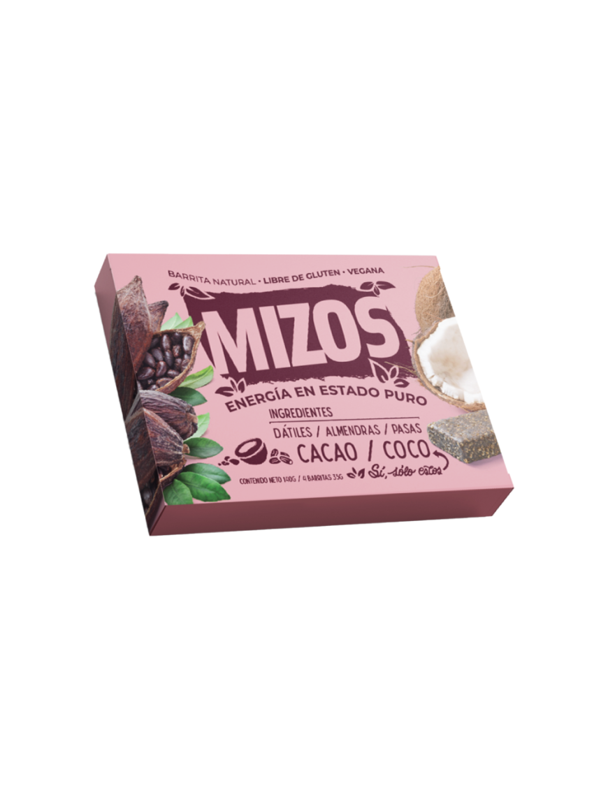Barrita natural sabor cacao coco multipack 4 unidades de 35 gramos Marca Mizos