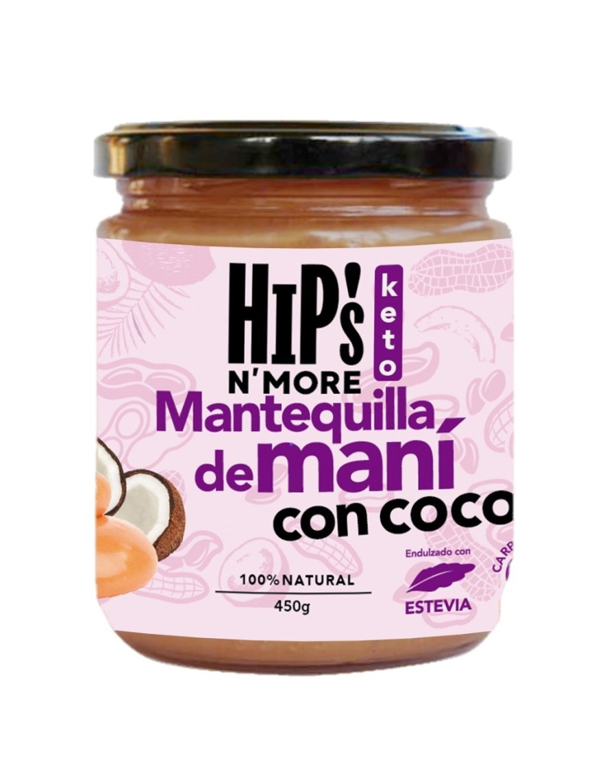 Mantequilla de mani sabor coco 450 gramos Marca Hips and More