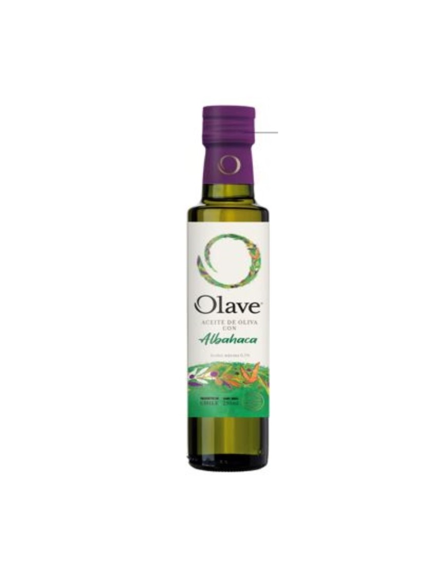 Aceite de oliva extra virgen con albahaca 250 cc Marca Olave