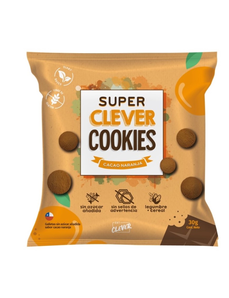 Galletas super clever de cacao naranja 30 gramos Marca Eat Clever
