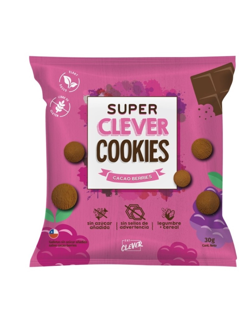 Galletas super clever de cacao berries 30 gramos Marca Eat Clever