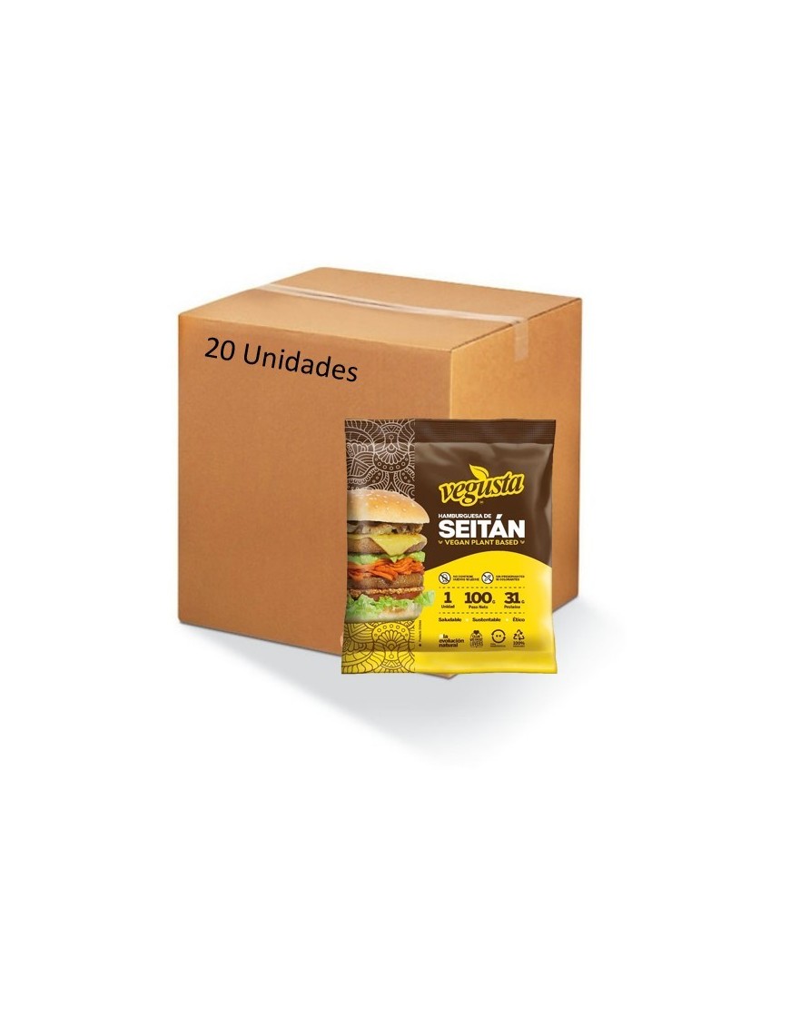 Caja Hamburguesa de seitan 20 unidades 100 gramos Marca Vegusta Caja Hamburguesa de seitan 20 unidades 100 gramos Marca Vegusta