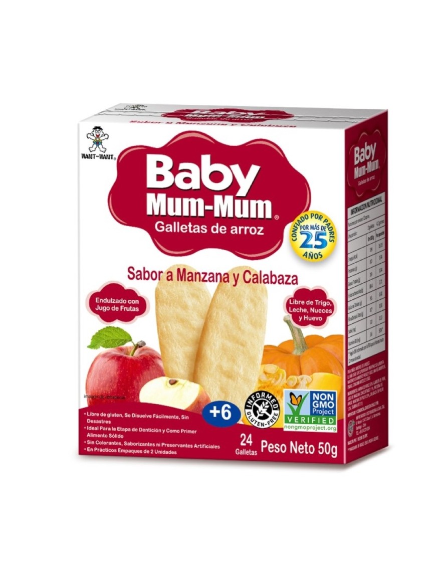 Galleta de arroz sabor manzana y calabaza 50 gramos Marca Baby Mum-Mum