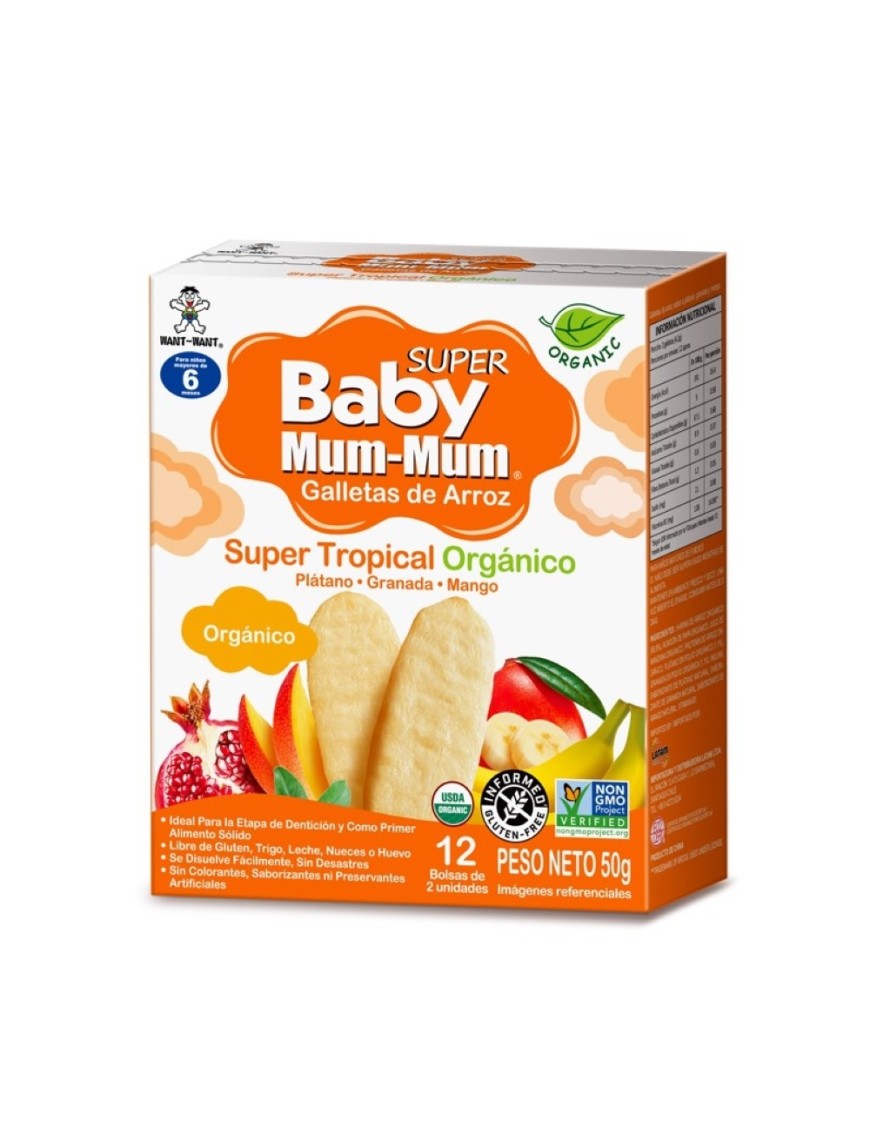 Galletas de arroz sabor super tropical organicas 50 gramos Marca Baby Mum-Mum
