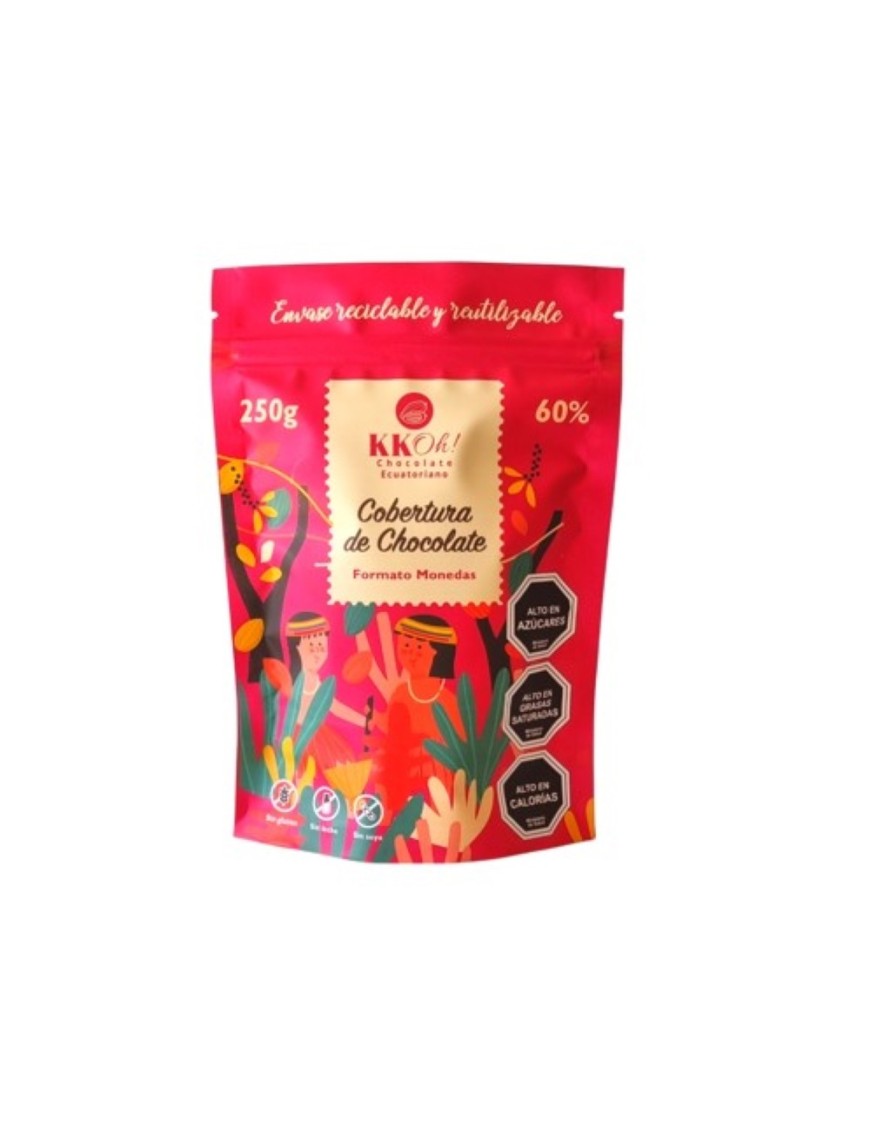 Cobertura de chocolate en monedas 60% cacao 250 gramos Marca Kkoh