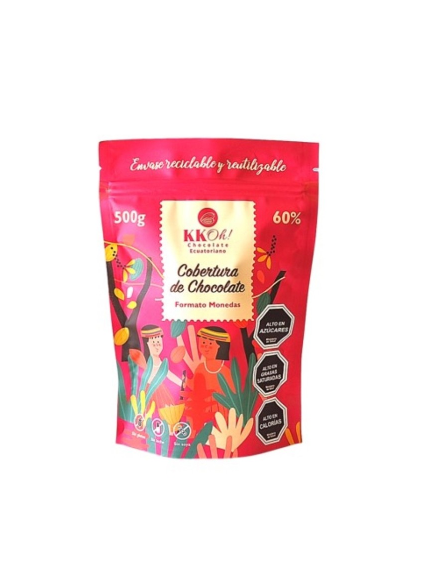 Cobertura de chocolate en monedas 60% cacao 500 gramos Marca Kkoh