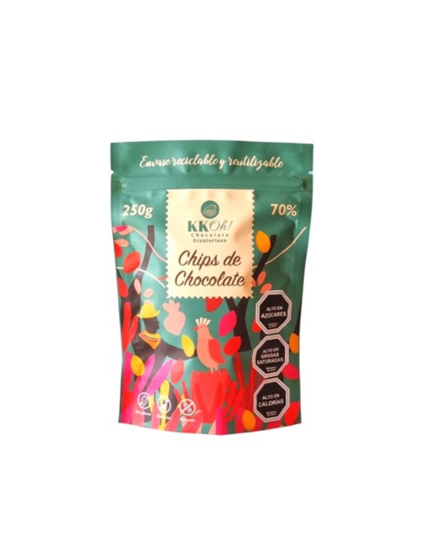 Cobertura de chocolate en chips 70% cacao 250 gramos Marca Kkoh