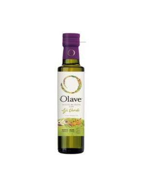 Aceite de oliva extra virgen con aji verde 250 cc Marca Olave
