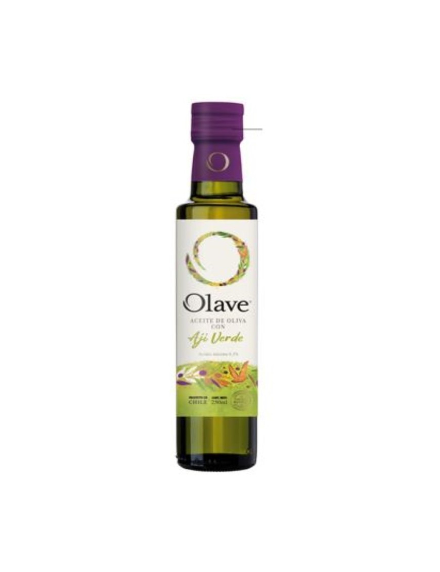 Aceite de oliva extra virgen con aji verde 250 cc Marca Olave