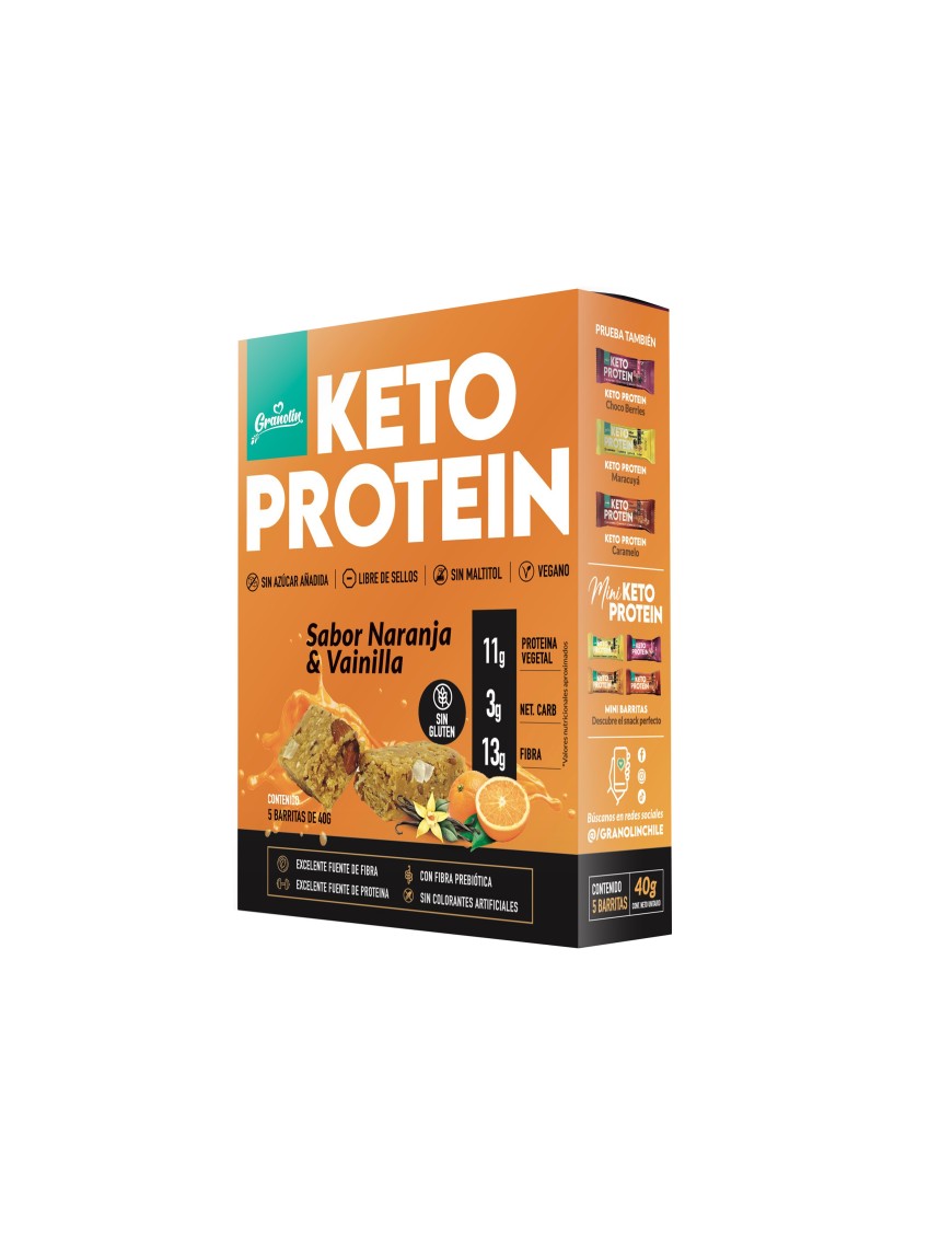 Display 5 unidades barra keto naranja y vainilla 40 gramos Marca Granolin