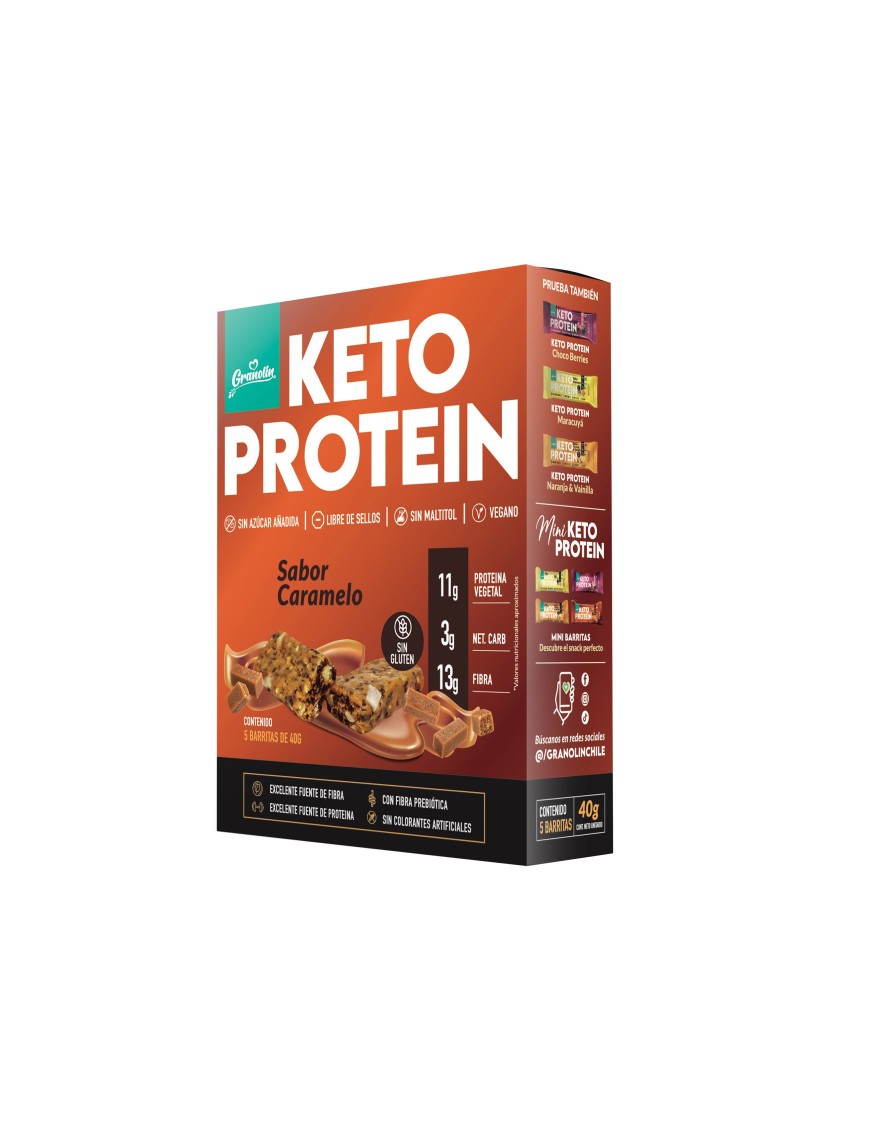 Display 5 unidades barra keto caramelo 40 gramos Marca Granolin
