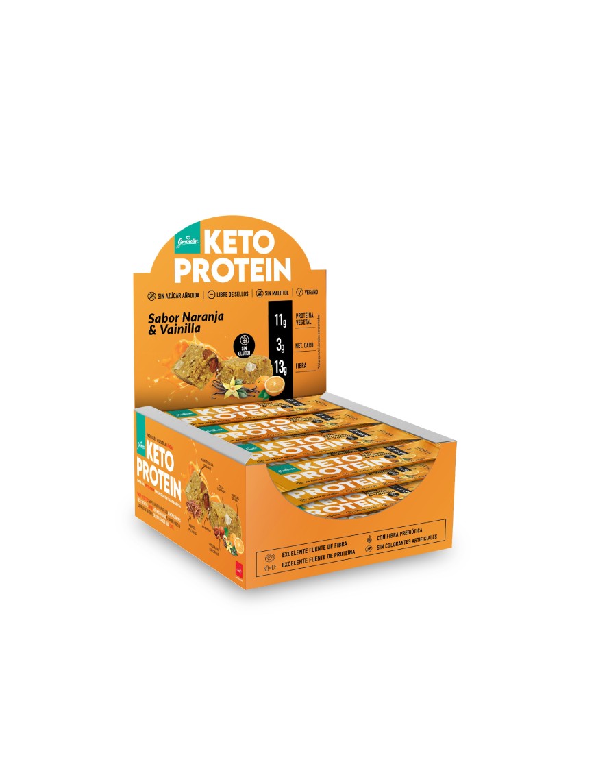 Display 16 unidades barra keto naranja y vainilla 40 gramos Marca Granolin