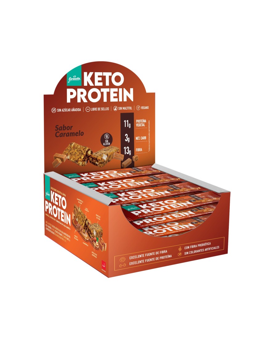 Display 16 unidades barra keto caramelo 40 gramos Marca Granolin