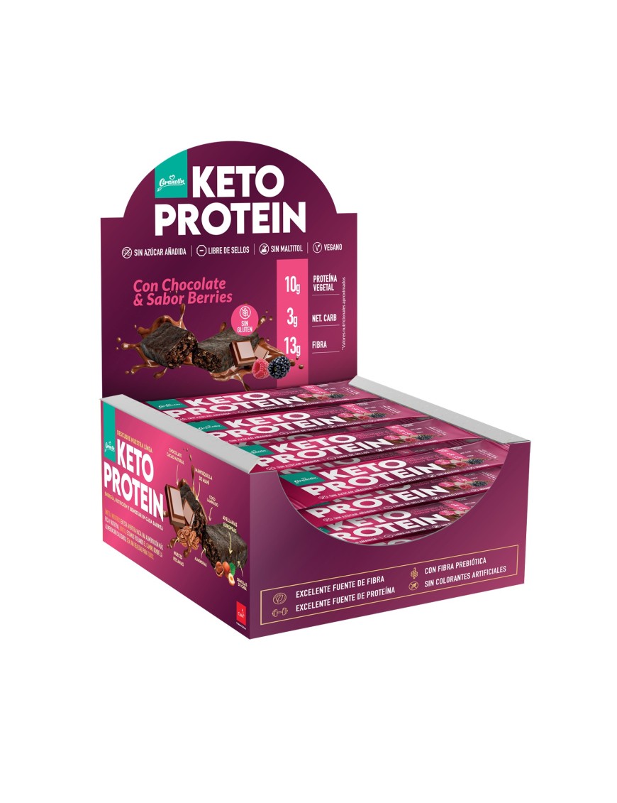 Display 16 unidades barra keto choco berries 40 gramos Marca Granolin