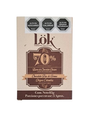 Chocolate 70% origen colombia 85 gramos Marca Lok