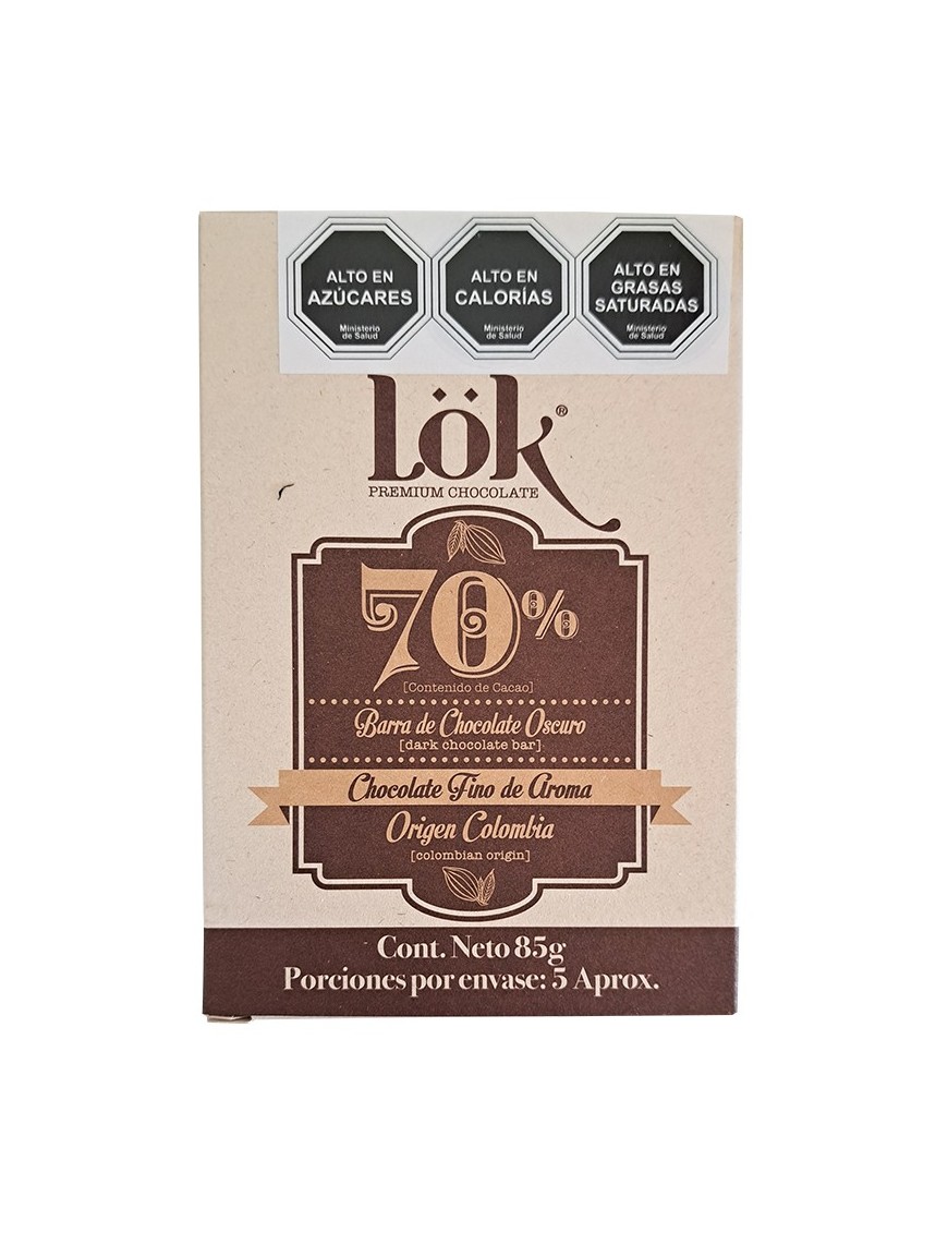 Chocolate 70% origen colombia 85 gramos Marca Lok
