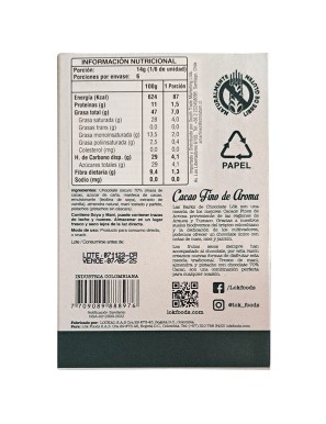 Chocolate 70% mani almendra pistacho 85 gramos Marca Lok