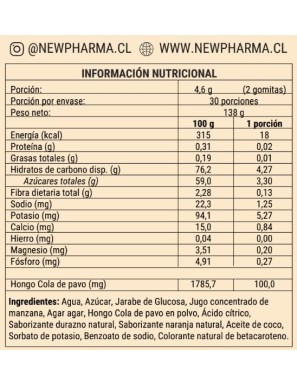 Cola de pavo 60 gomitas 150 gramos Marca Newpharma