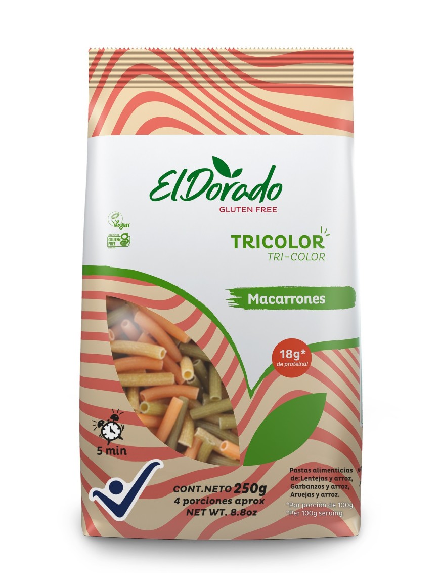 Pasta tricolor macarrones 250 gramos El Dorado