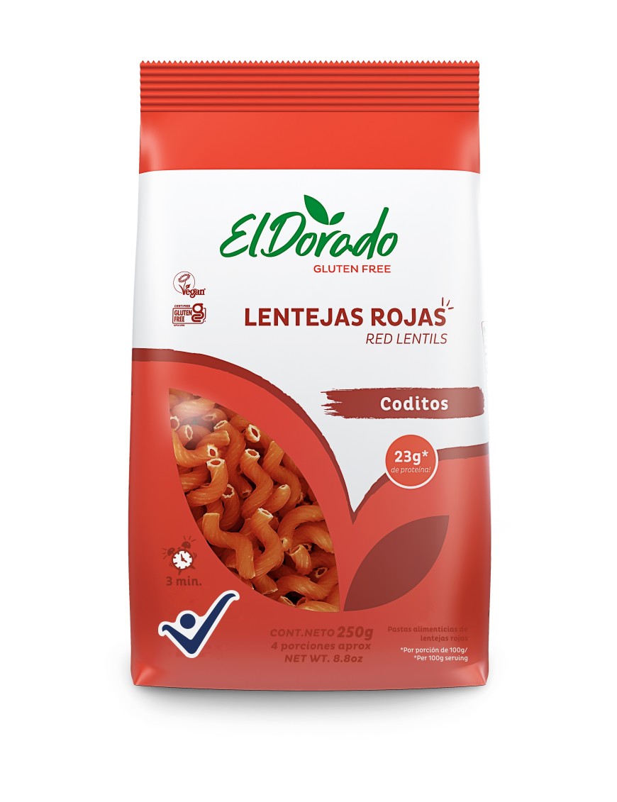 Pasta de lentejas rojas de coditos 250 gramos El Dorado