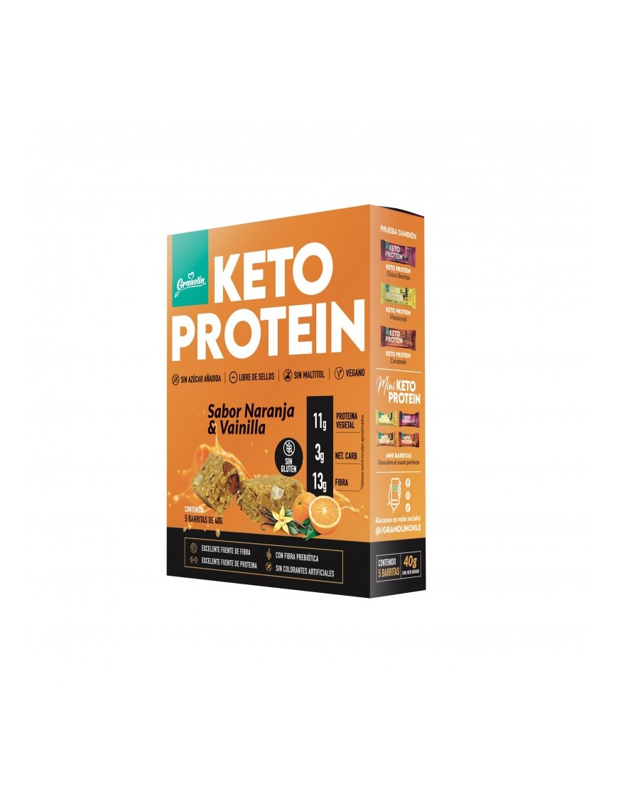 Display 5 unidades barra keto naranja y vainilla 40 gramos Marca Granolin