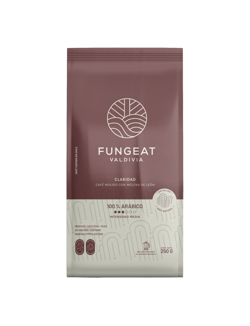 Claridad cafe molido con melena de leon polvo 250 gramos Marca Fungeat