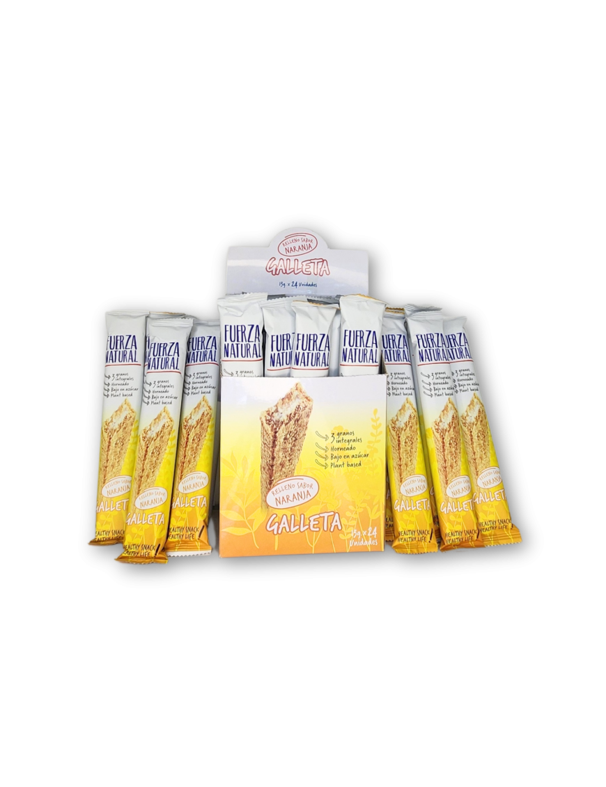 Galleta 3 granos integrales sabor naranja 24 unidades de 13 gramos Marca Fuerza Natural