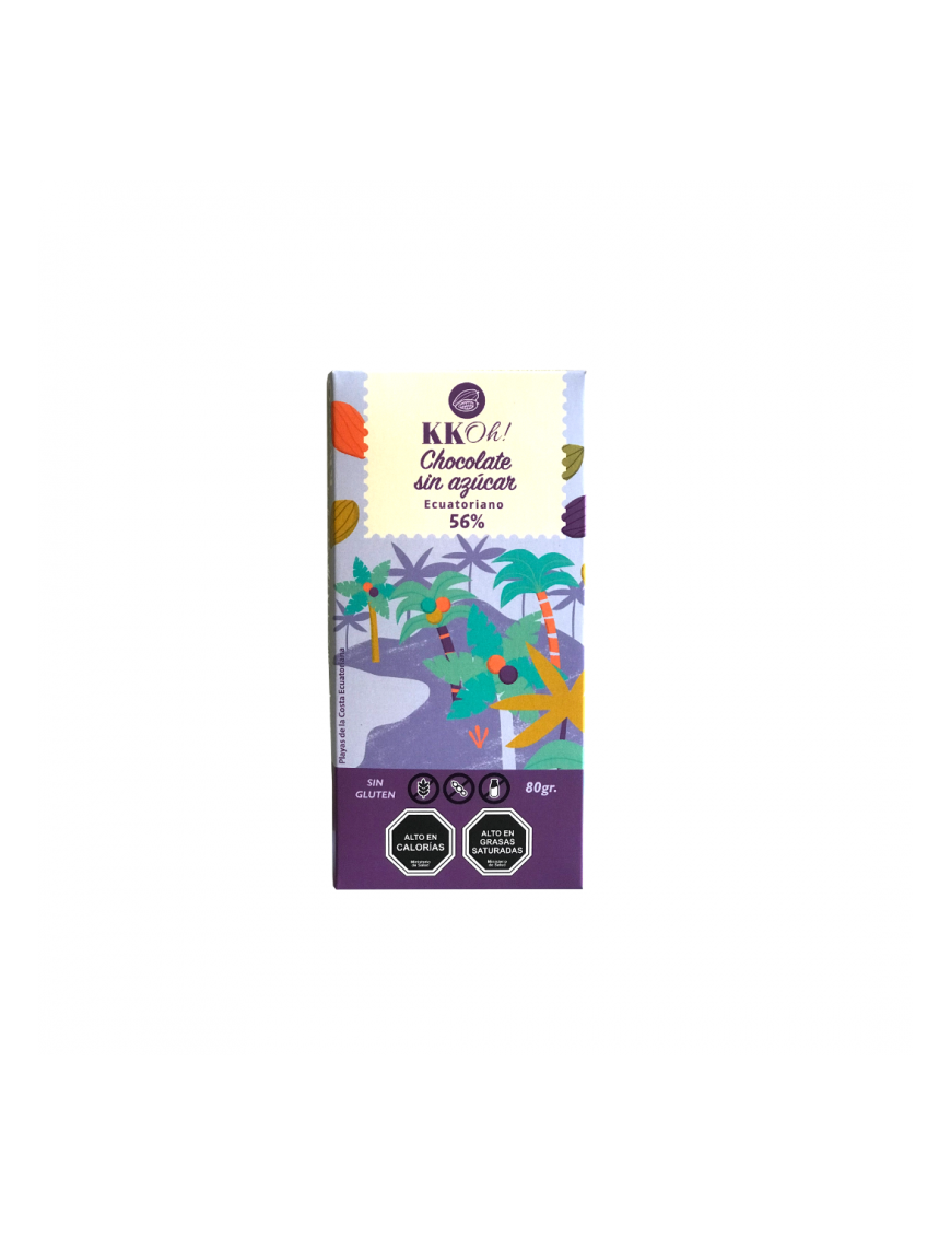 Barra de chocolate 56% cacao sin azucar 80 gramos Marca Kkoh